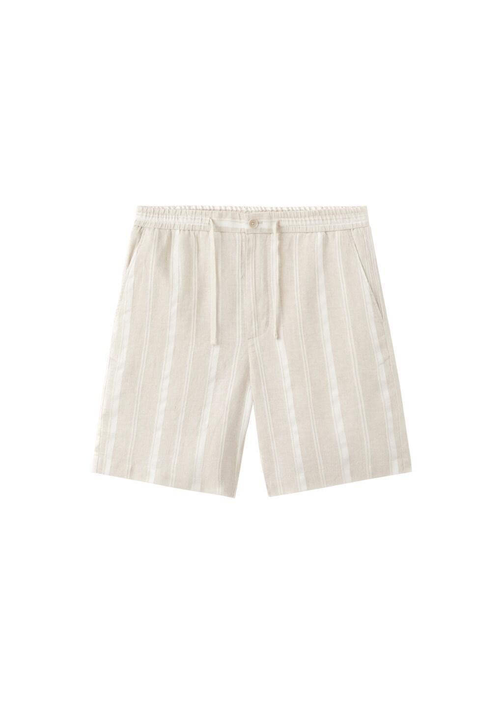 Beige Striped Linen-Blend Bermuda Shorts, Light Beige, large image number 8