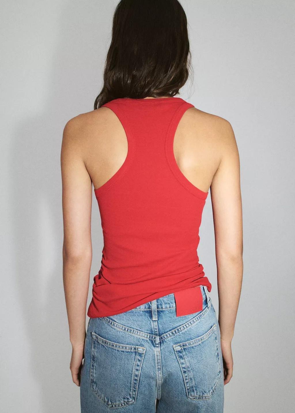 Red Cotton Top With Ruched Detail, Red, large image number 2