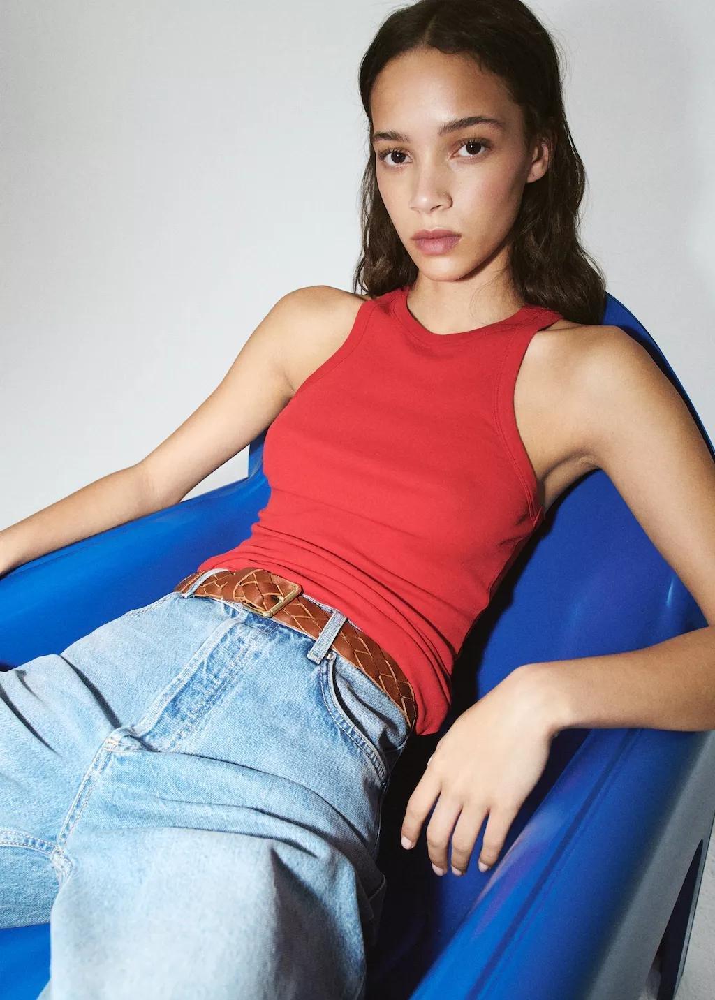 Red Cotton Top With Ruched Detail, Red, large image number 3