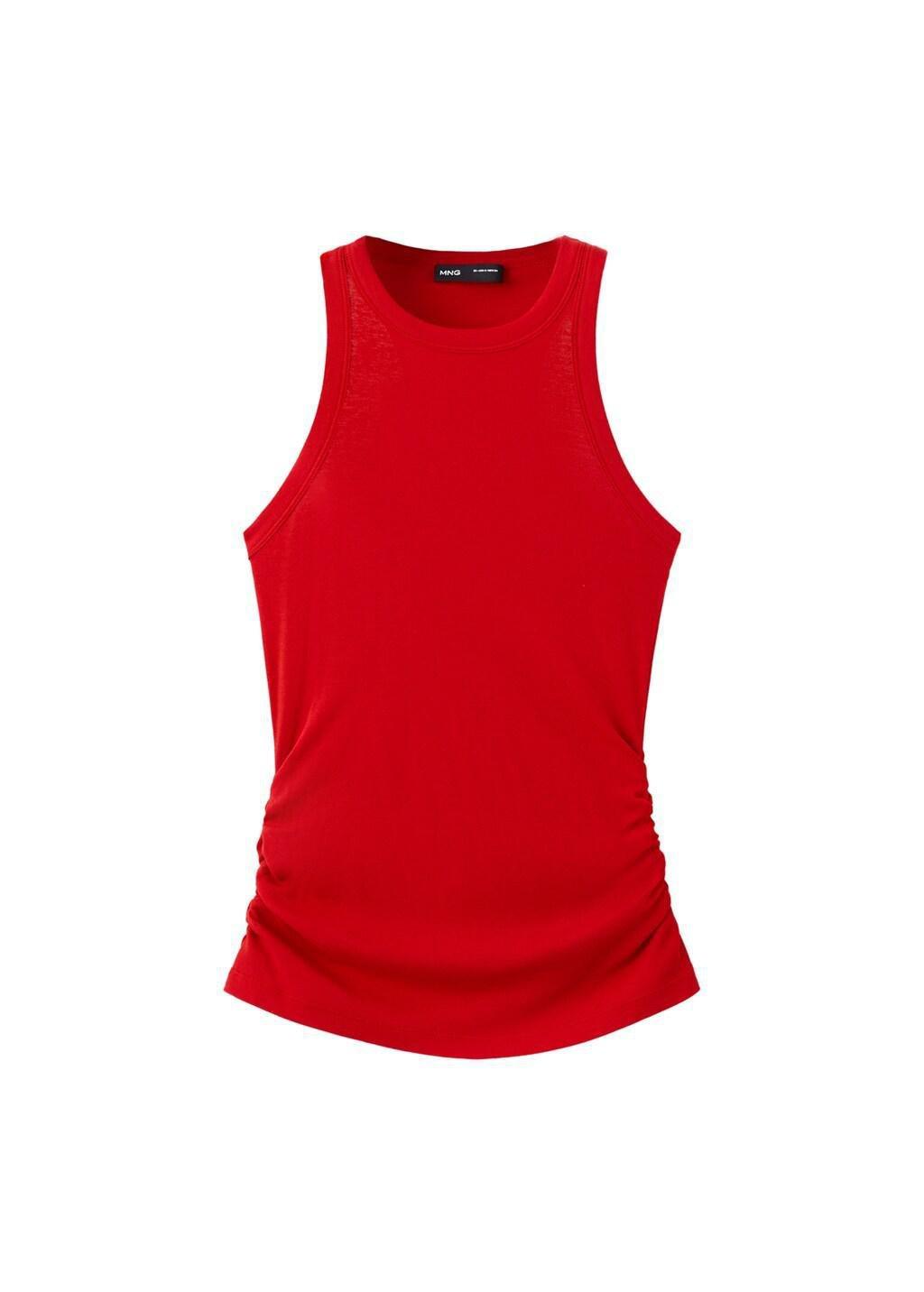 Red Cotton Top With Ruched Detail, Red, large image number 5