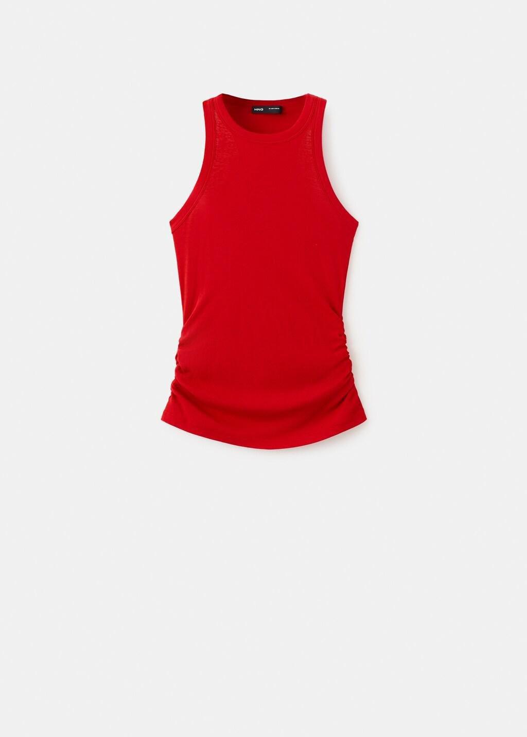 Red Cotton Top With Ruched Detail, Red, large image number 6