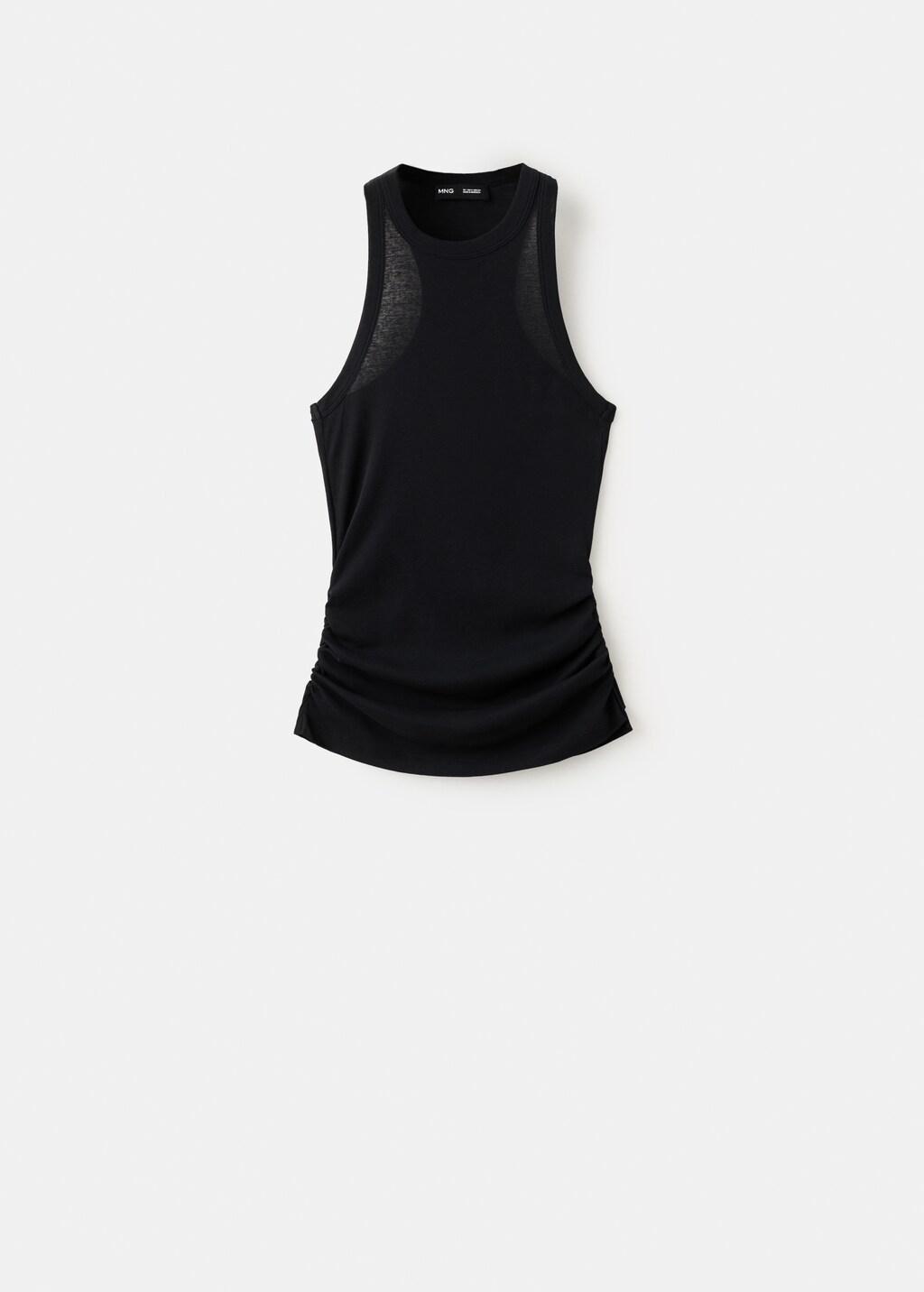 Black Cotton Top With Ruched Detail, Black, large image number 7
