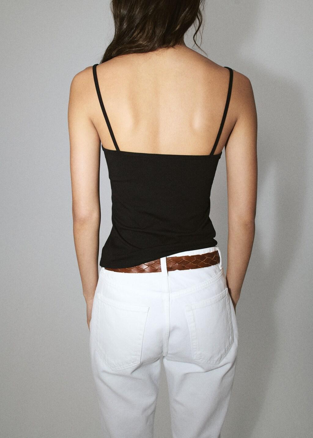 Black Cotton V-Neck Tank Top, 0201_99, large image number 2