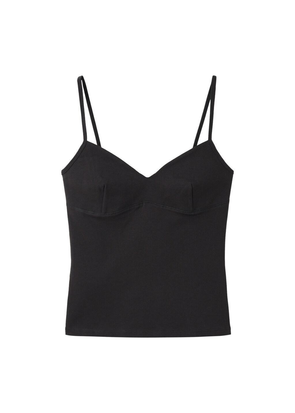 Black Cotton V-Neck Tank Top, 0201_99, large image number 6