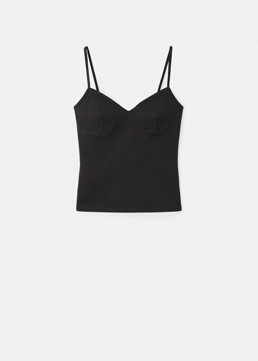 Black Cotton V-Neck Tank Top, 0201_99, large image number 7