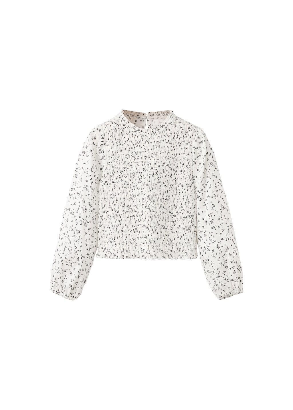 White Floral Cotton Blouse, Kids Girls, White, large image number 3