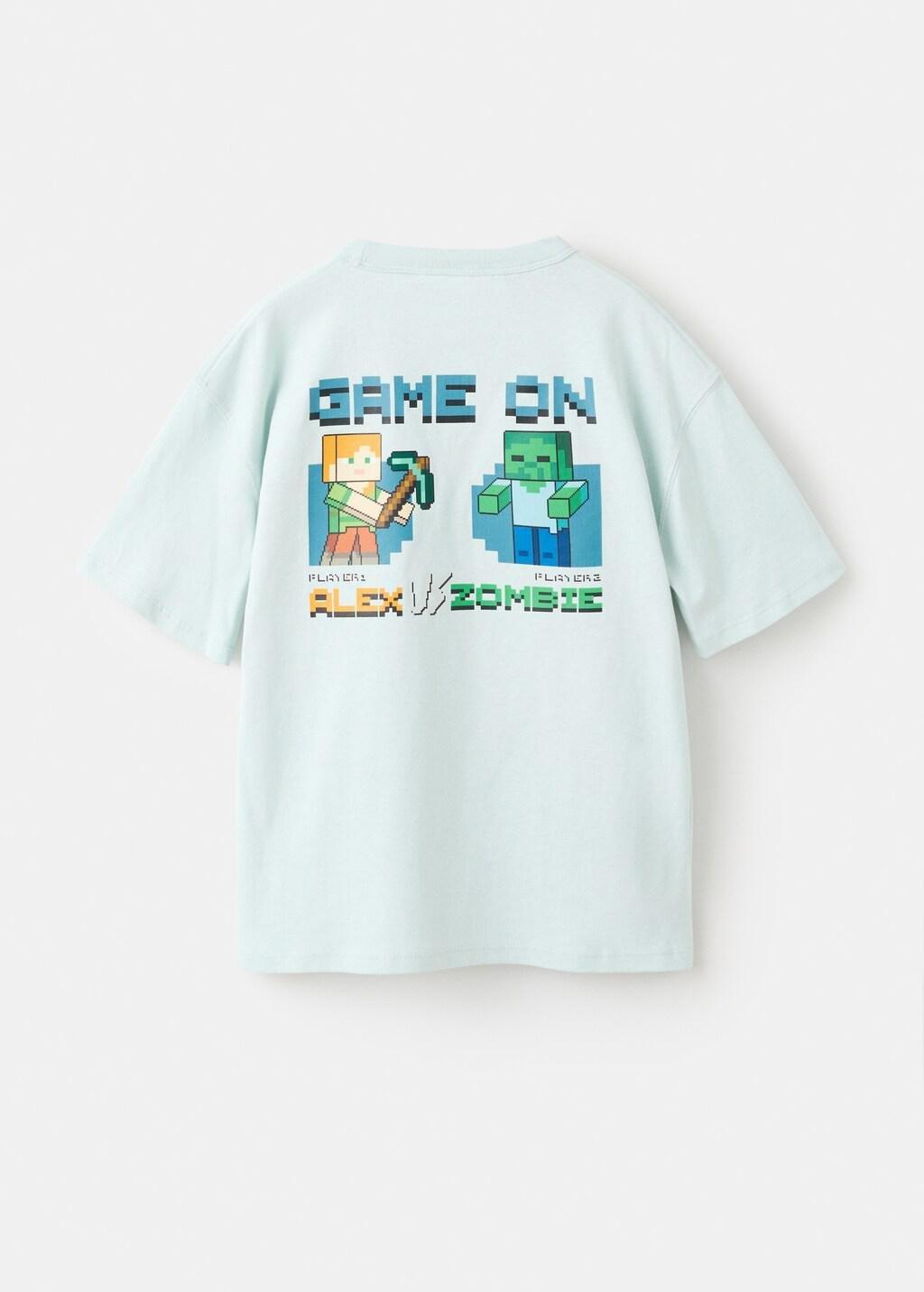 Green Minecraft Cotton T-Shirt, Kids Boys, Turquoise - Aqua, large image number 1