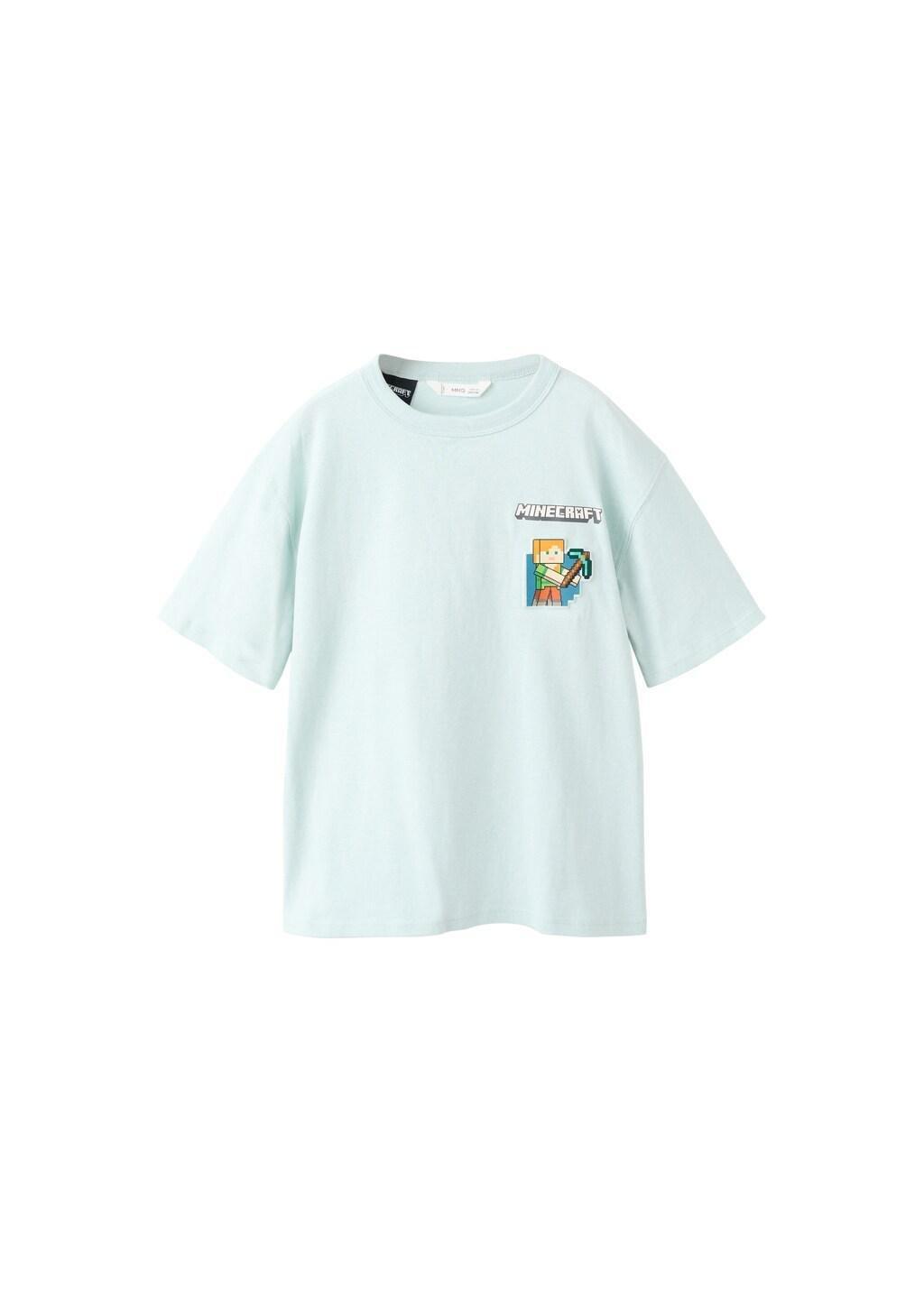 Green Minecraft Cotton T-Shirt, Kids Boys, Turquoise - Aqua, large image number 3