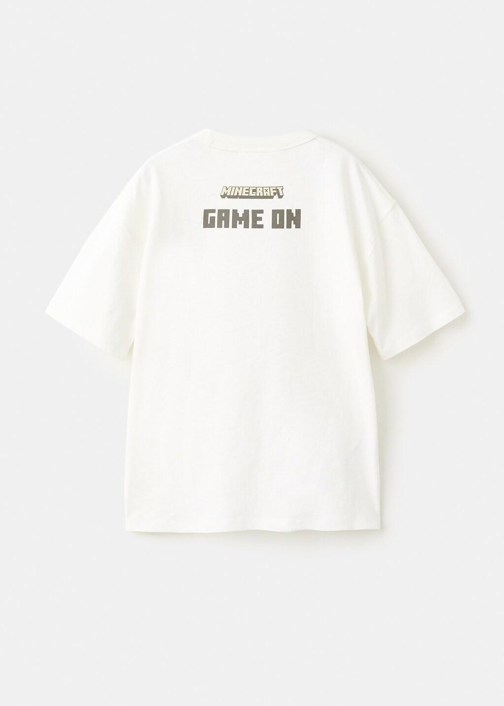 White Minecraft Cotton T-Shirt, Kids Boys, Natural White, medium