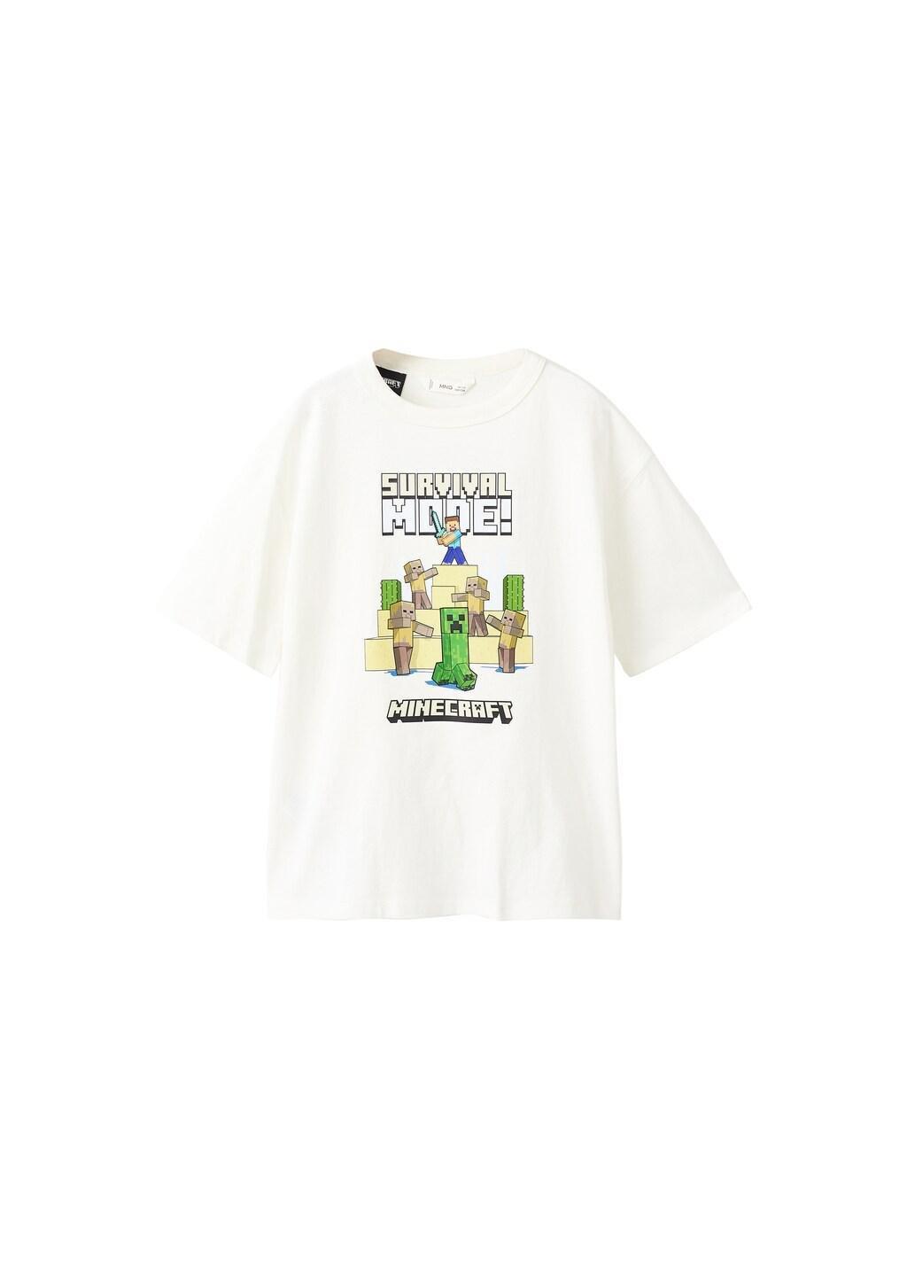 White Minecraft Cotton T-Shirt, Kids Boys, Natural White, large image number 3