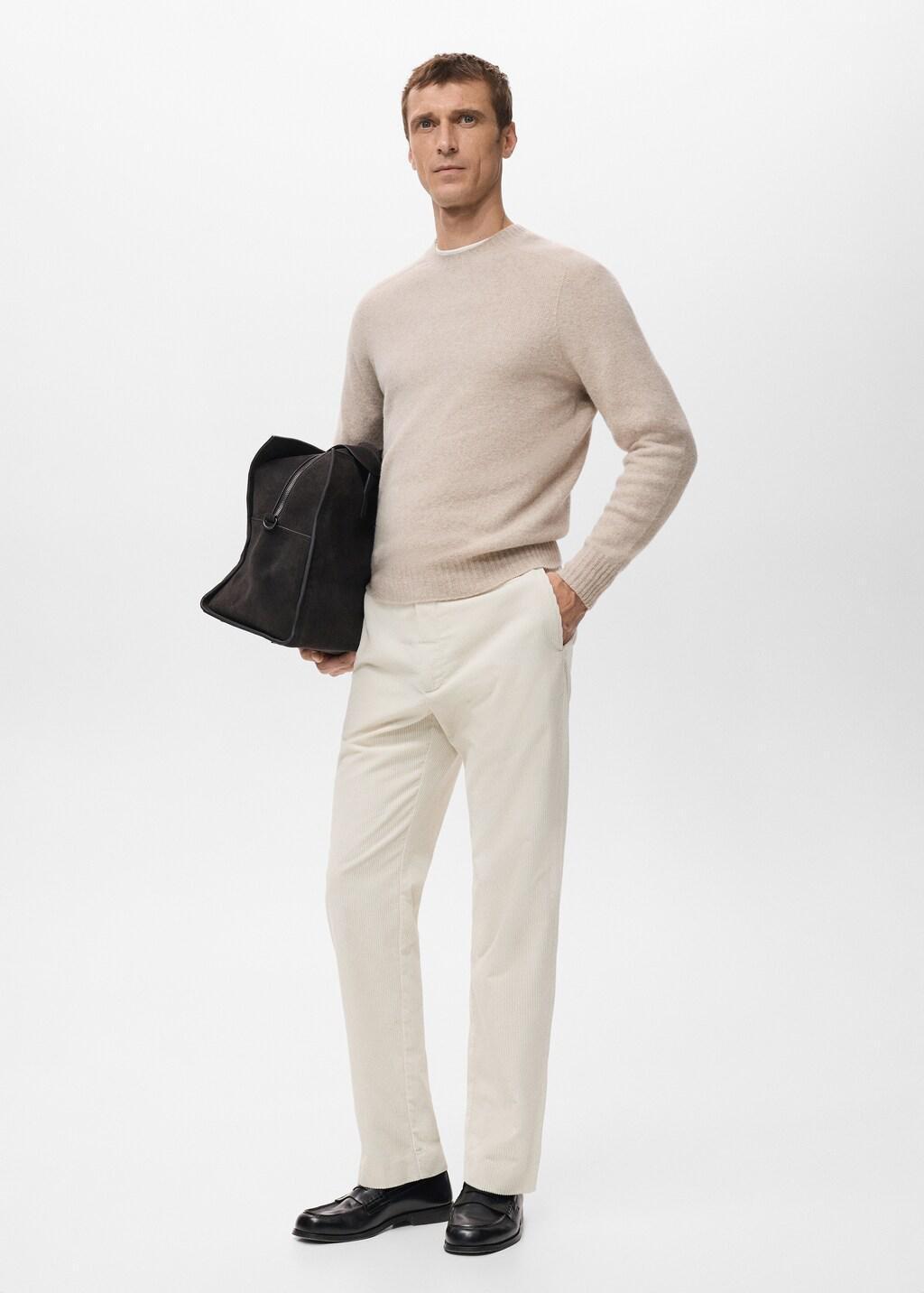 White Corduroy Regular-Fit Trousers, Natural White, medium