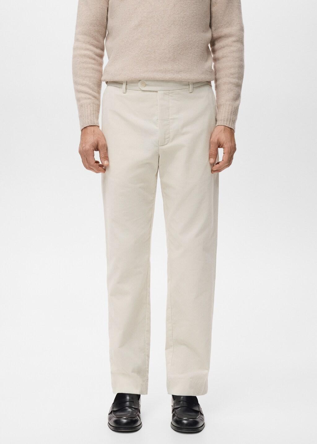 White Corduroy Regular-Fit Trousers, Natural White, large image number 3