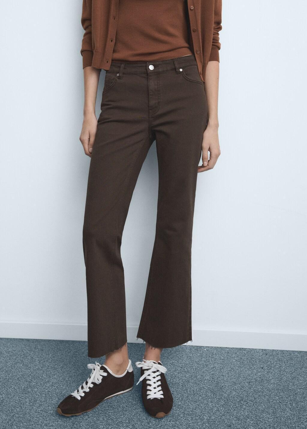 Brown Sienna Flared Cropped Jeans, Dark Brown, large image number 3