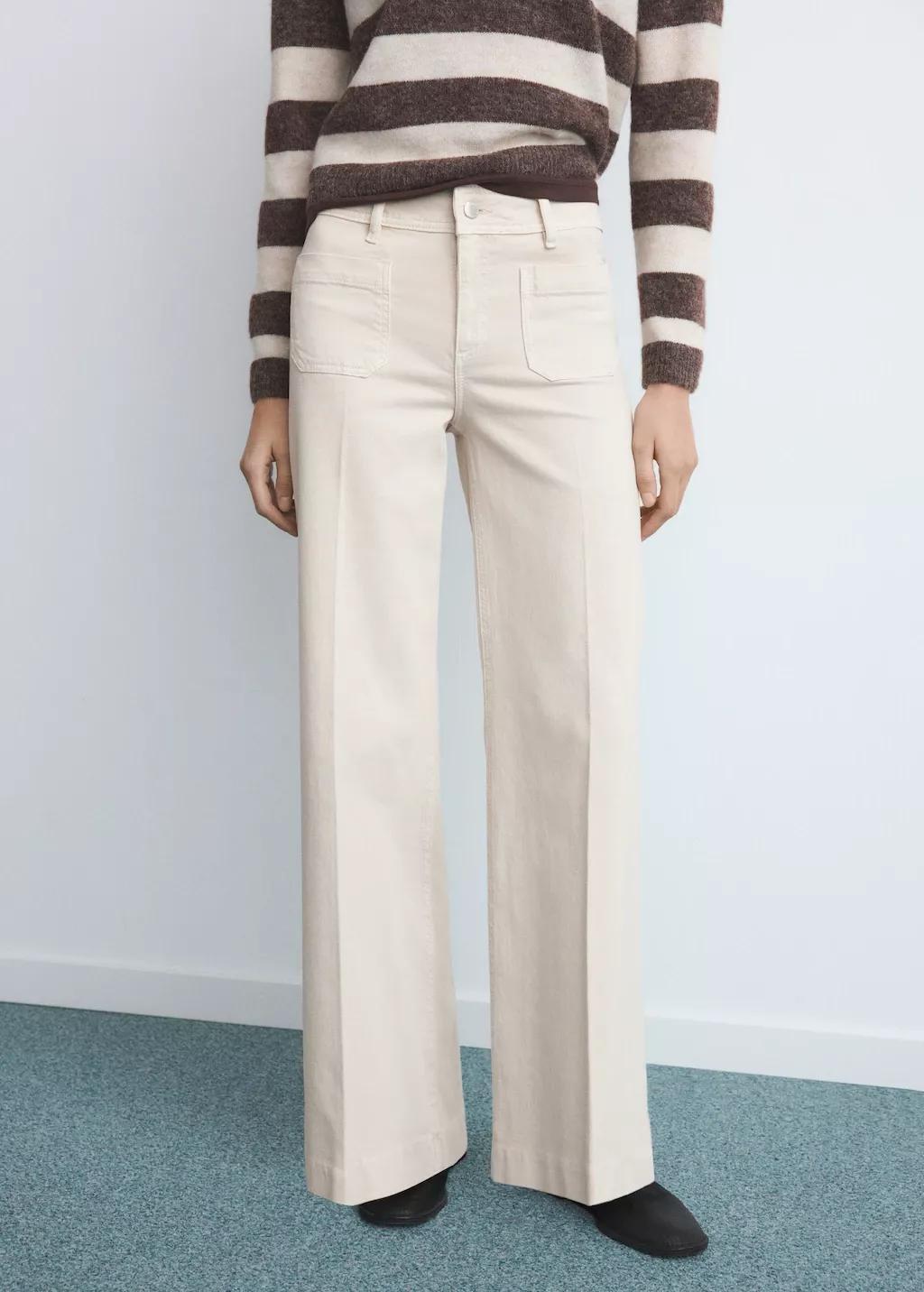 Brown Wide-Leg Jeans With Pockets, Light Pastel Brown, large image number 3