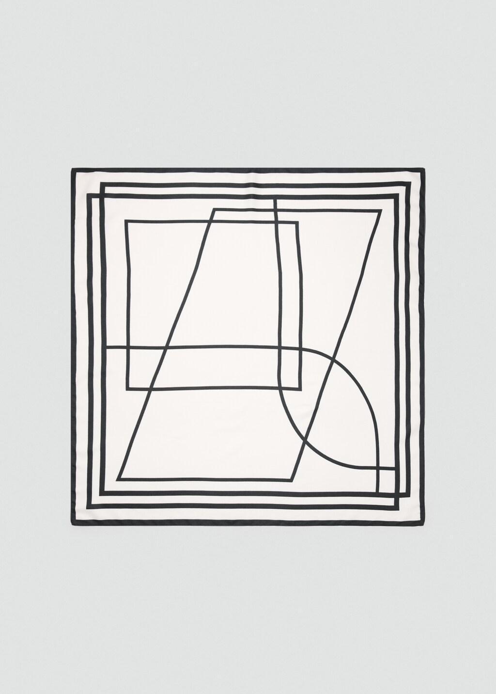 White Geometric Printed Foulard, Light Beige, large image number 7