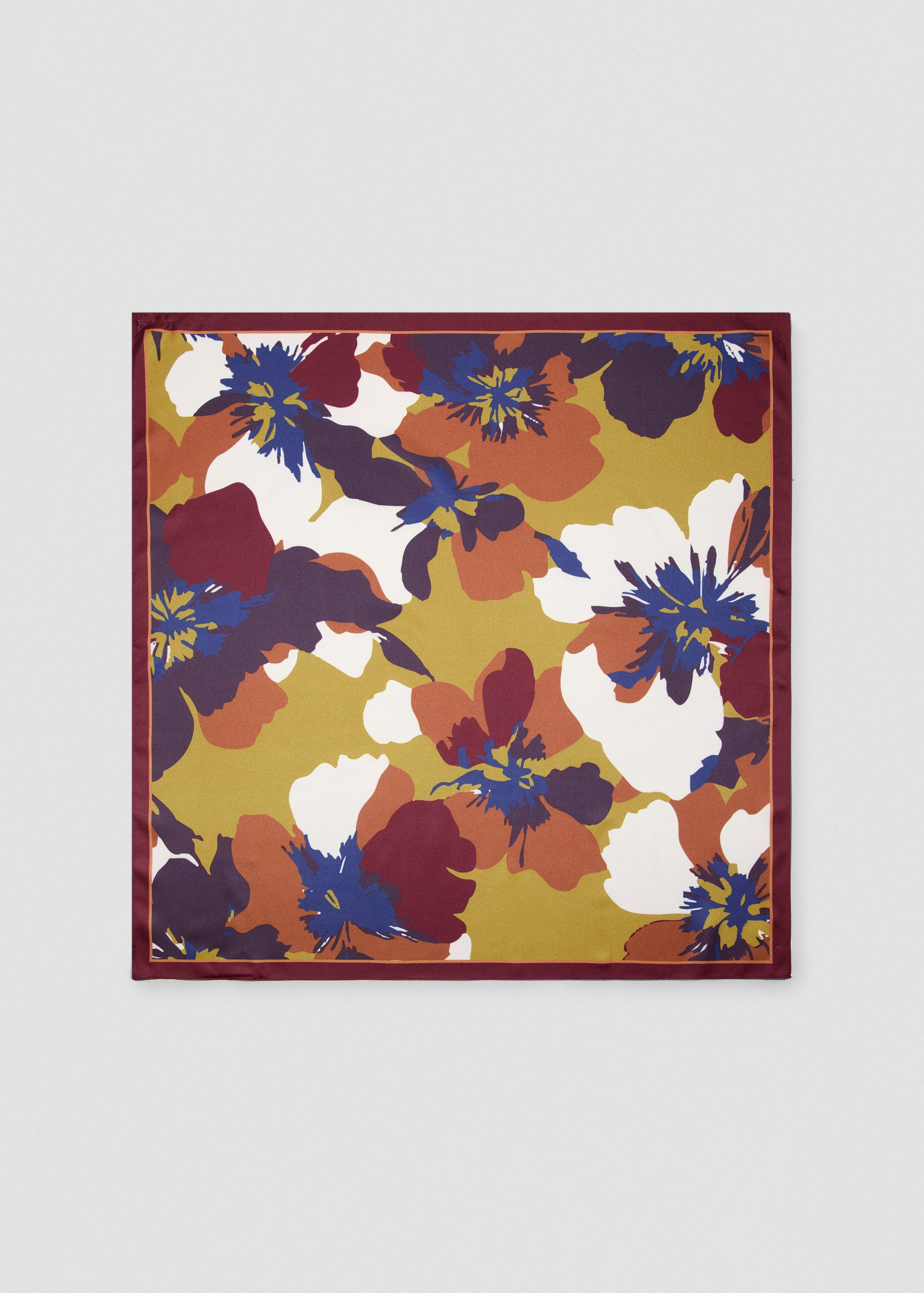 Red Floral Satin Scarf, Dark Red, medium