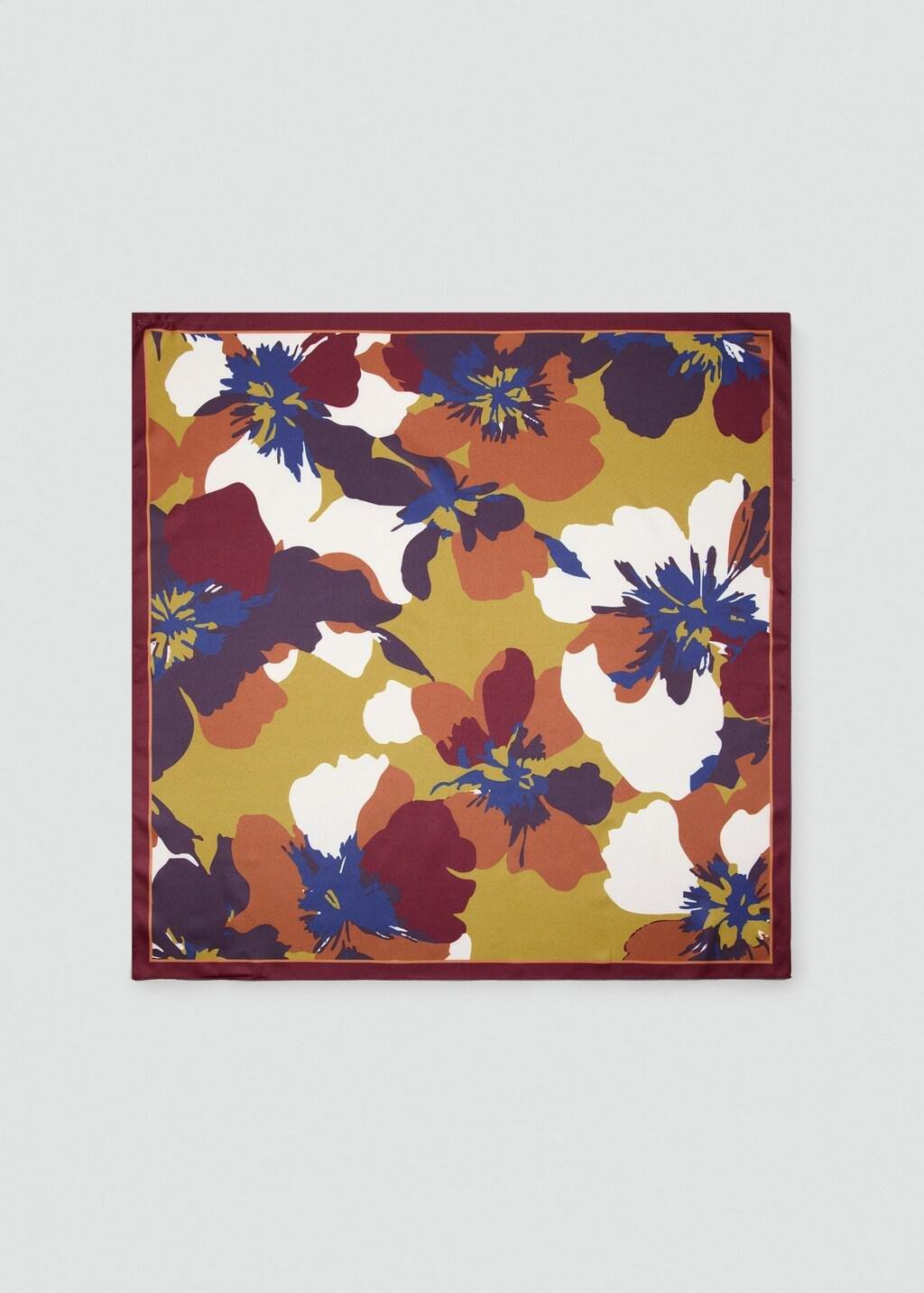 Red Floral Satin Scarf, Dark Red, large image number 7