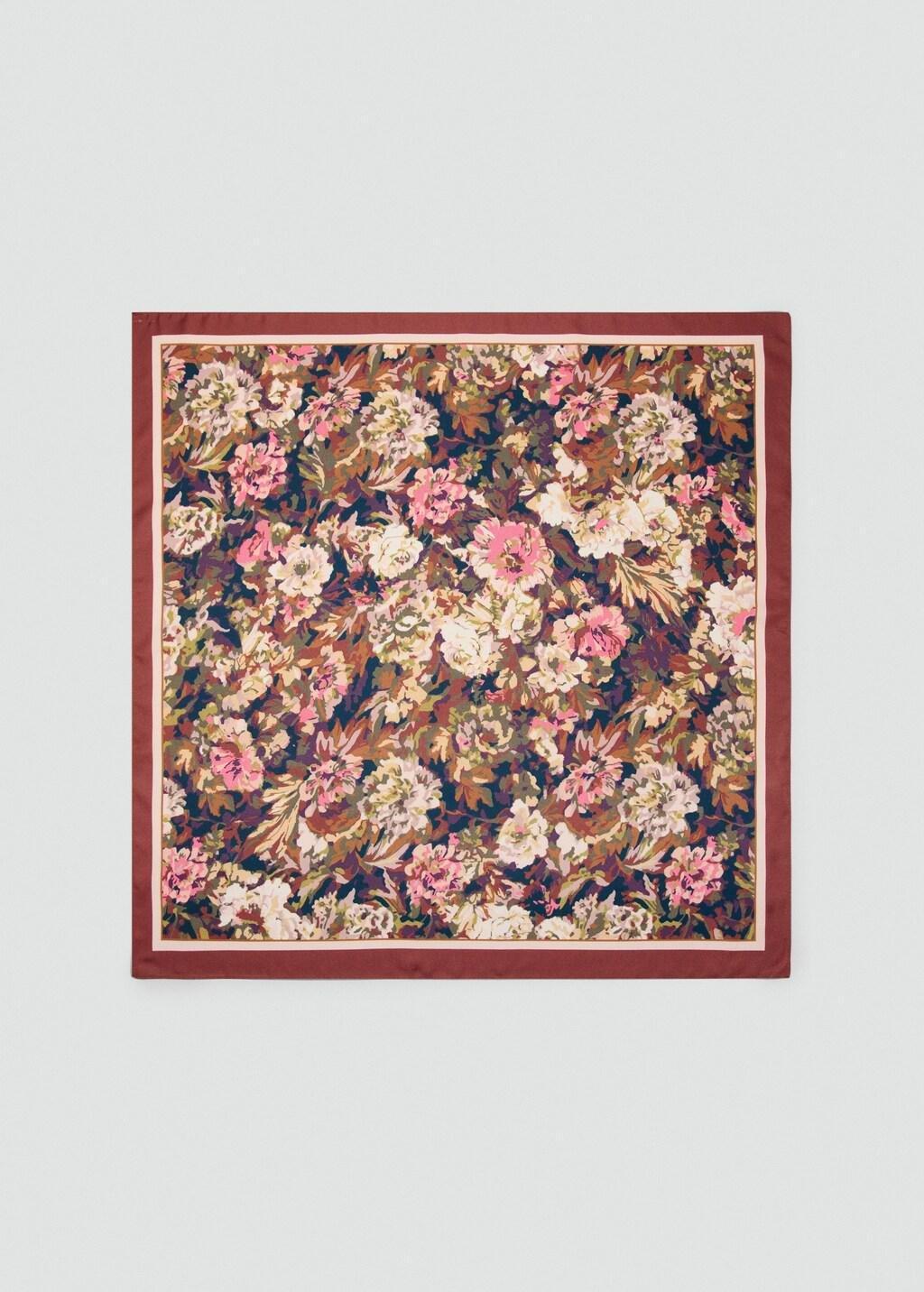 Brown Floral Satin Scarf, Brown, medium