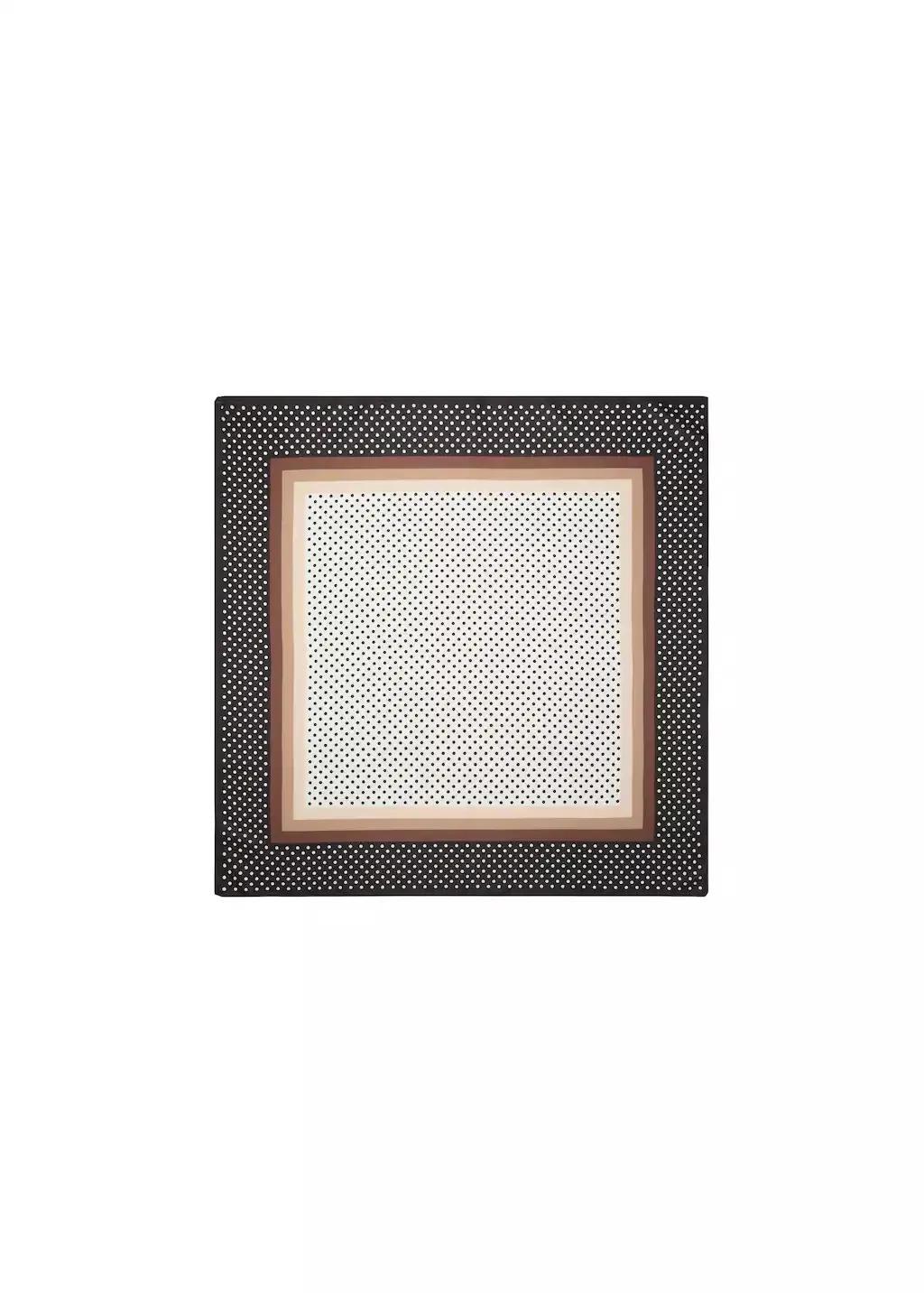 Brown Satin Check-Print Scarf, Dark Brown, large image number 5