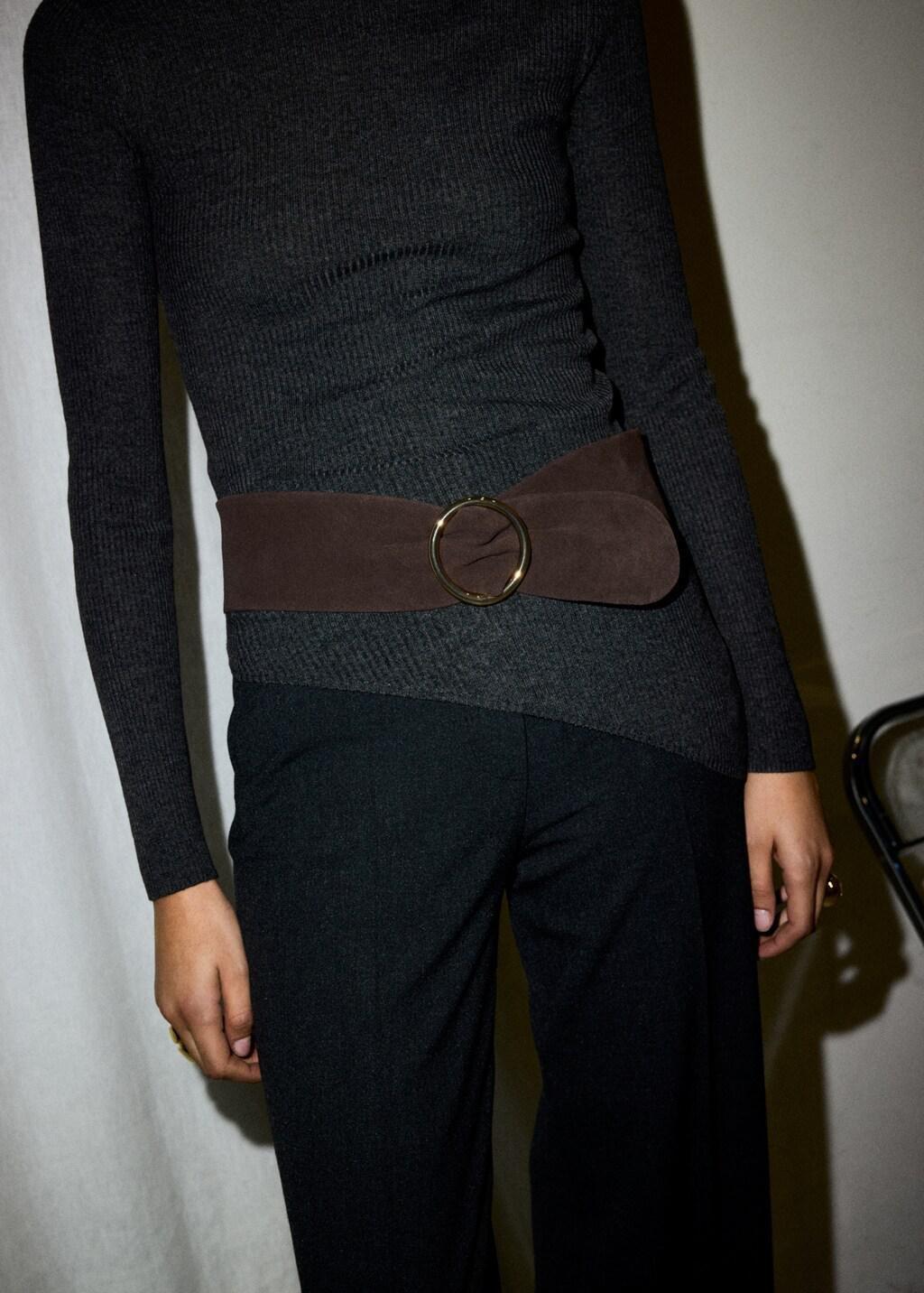 Brown Suede Obi Belt, Dark Brown, large image number 0