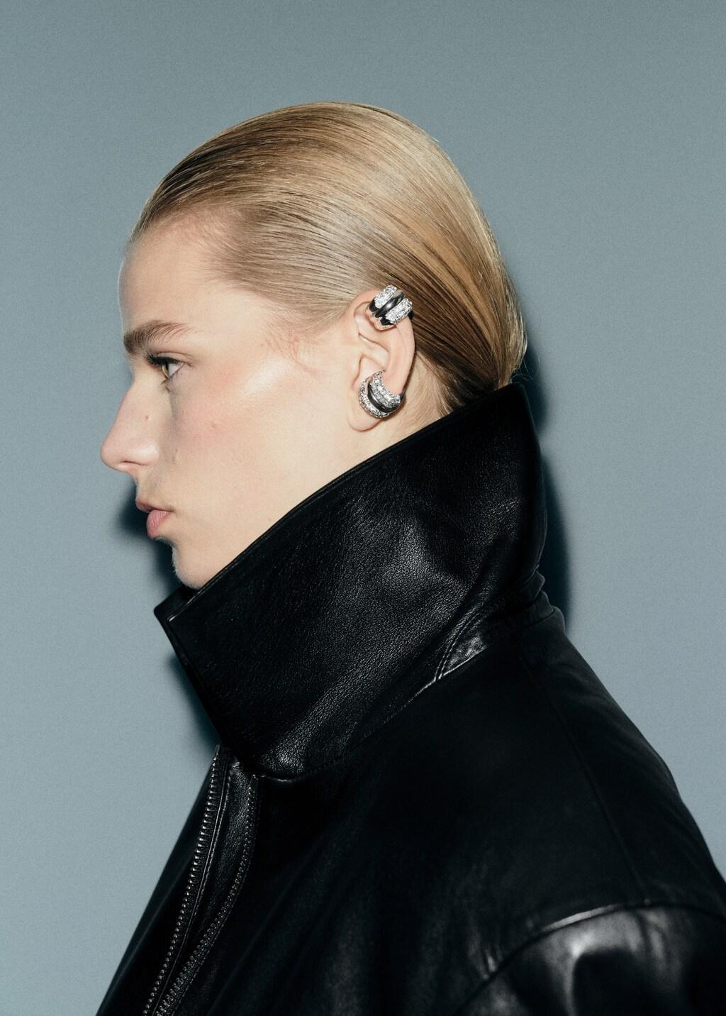 Silver Crystal Ear Cuff Earrings, Silver, large image number 0