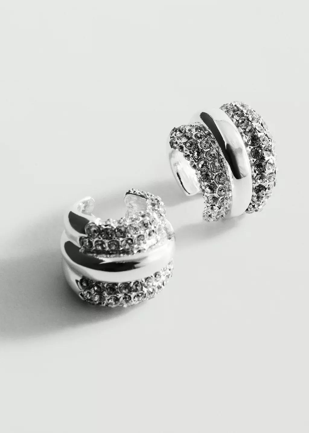 Silver Crystal Ear Cuff Earrings, Silver, medium