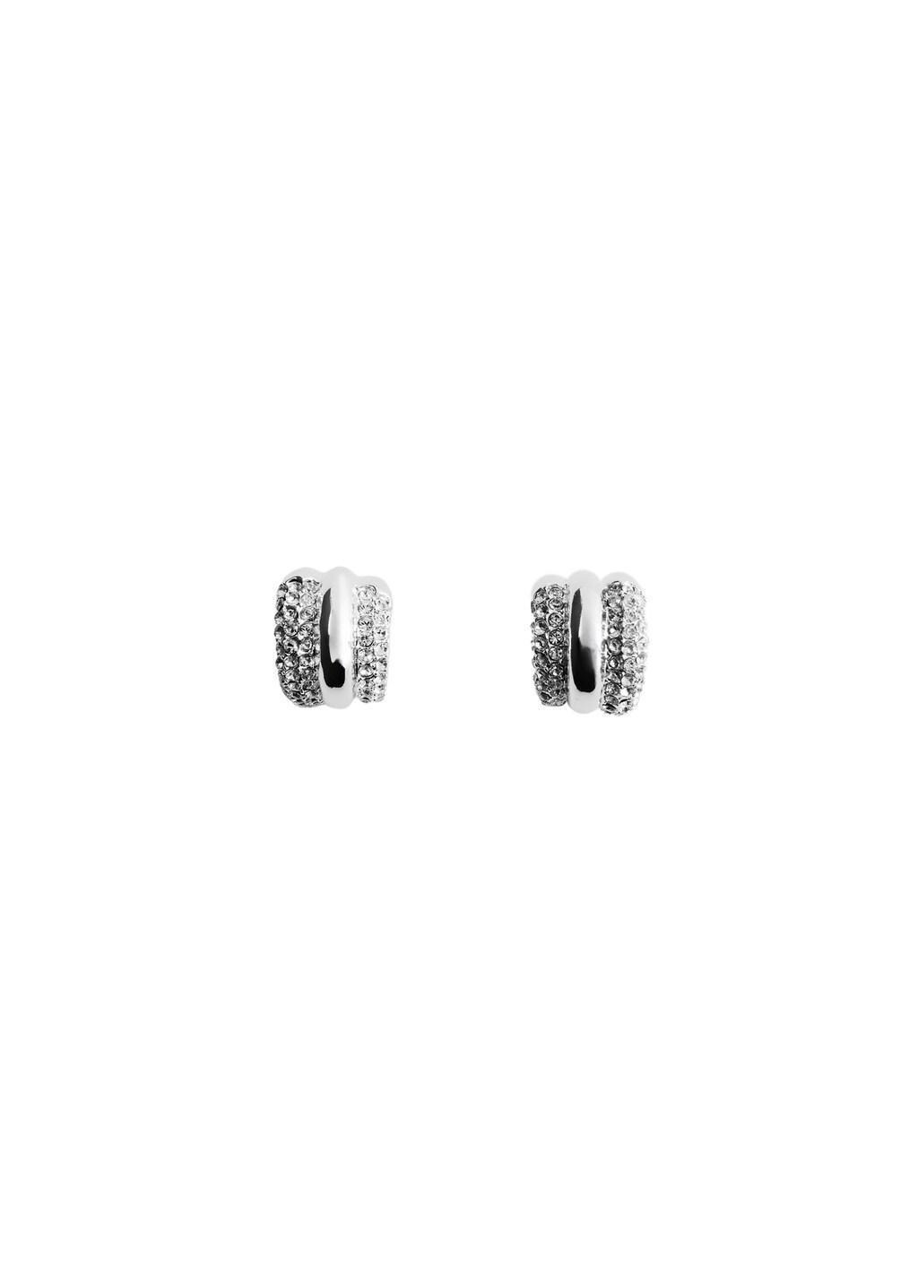 Silver Crystal Ear Cuff Earrings, Silver, medium