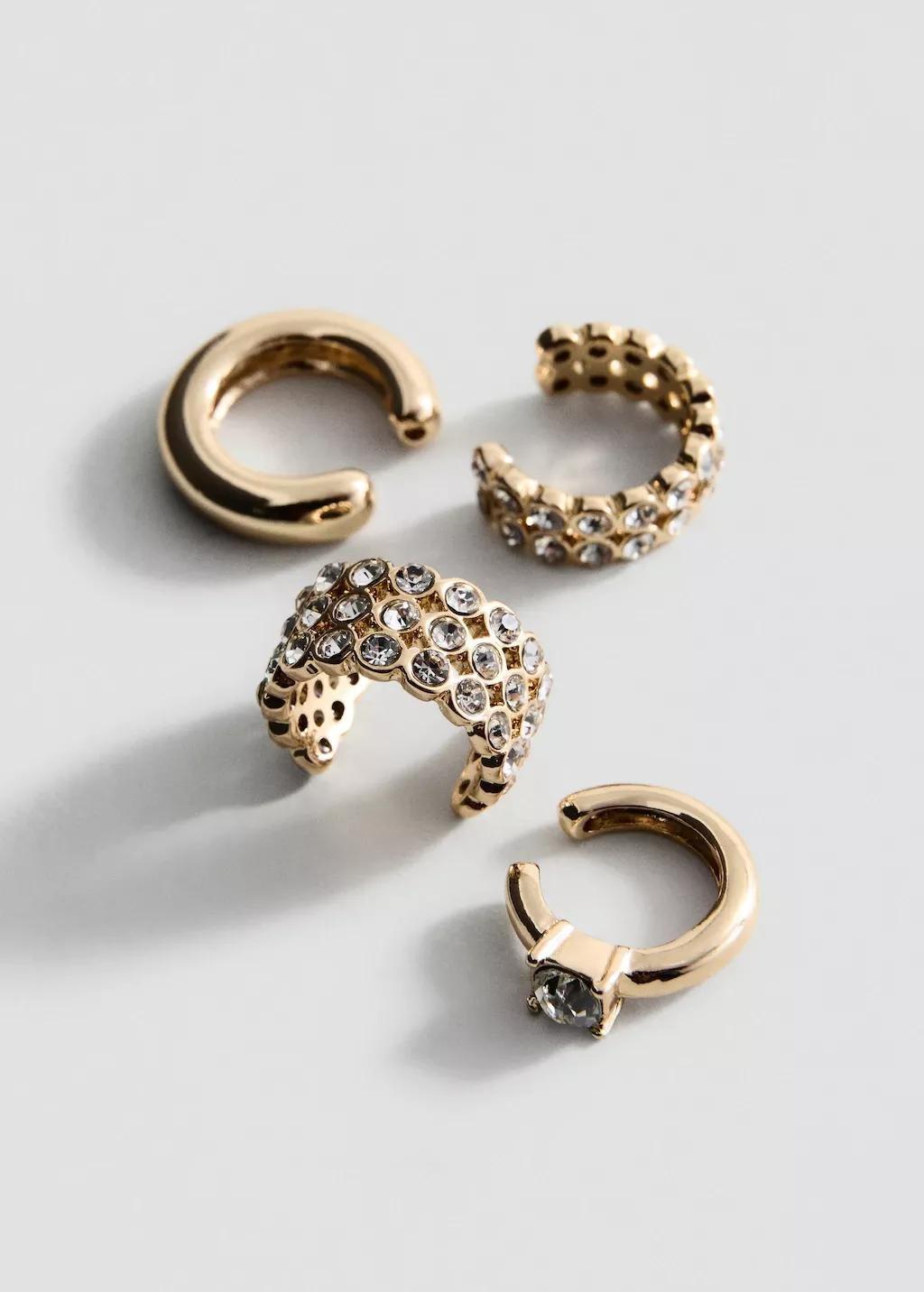 Gold Ear Cuff Earrings Set, Gold, medium