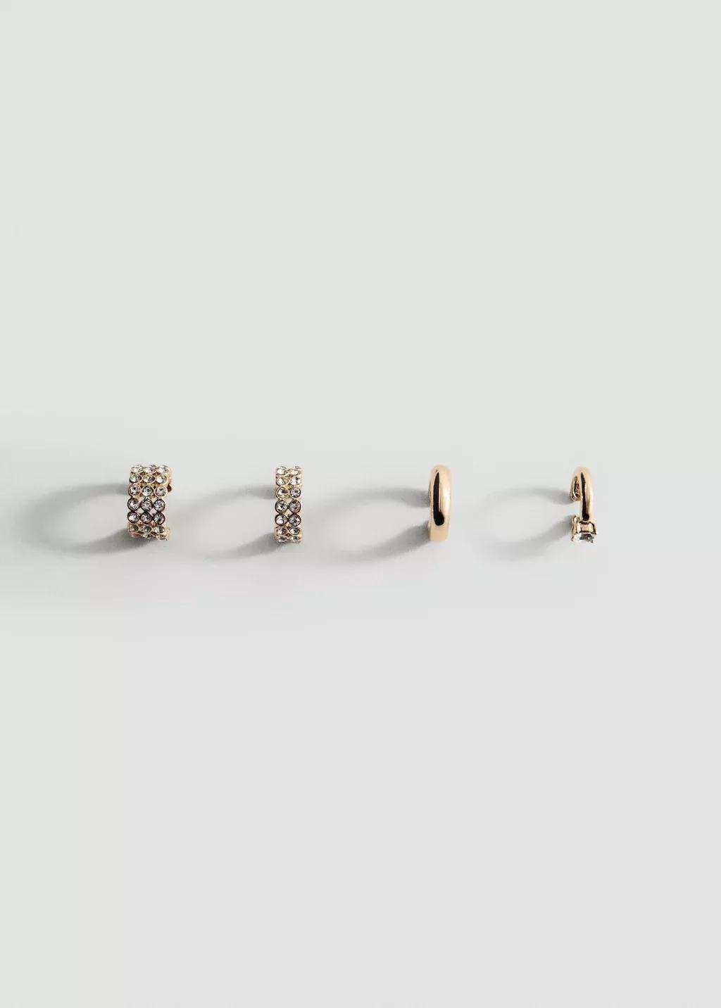 Gold Ear Cuff Earrings Set, Gold, large image number 3