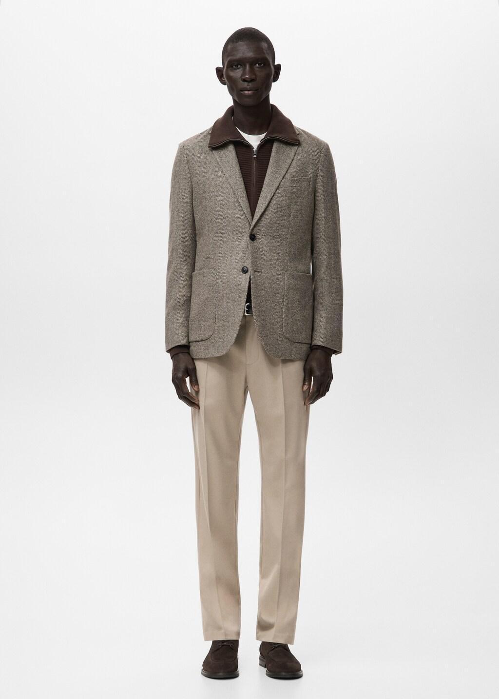 Brown Slim-Fit Wool-Blend Blazer, 0201_30, large image number 0