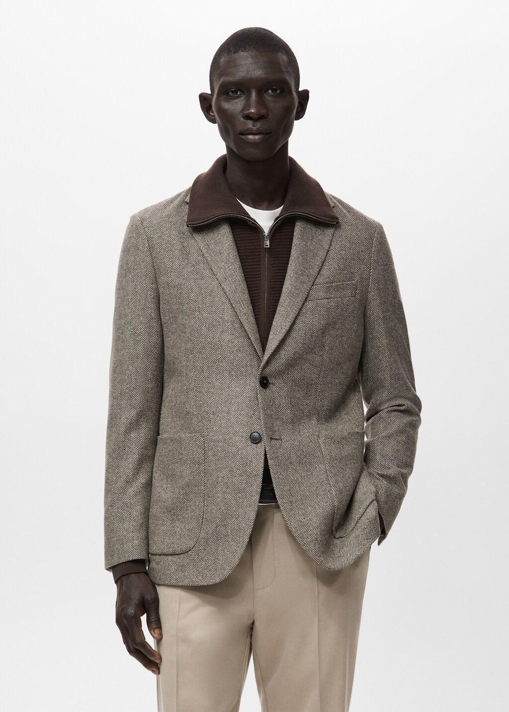 Brown Slim-Fit Wool-Blend Blazer, 0201_30, large image number 3