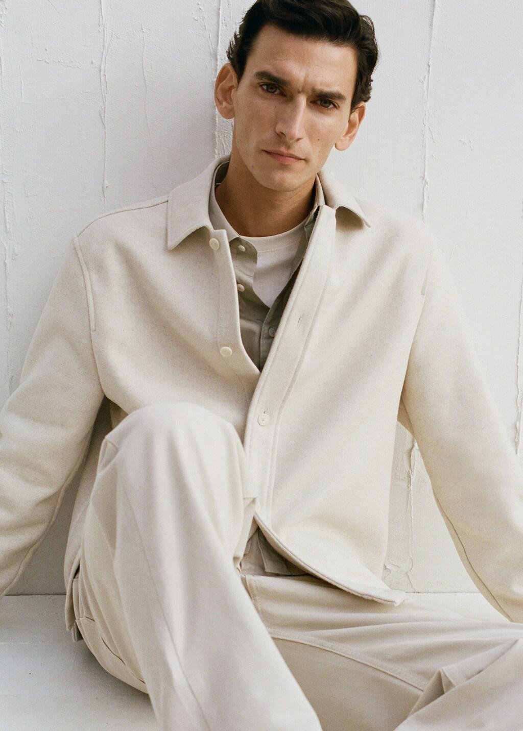 Brown Wool Overshirt With Buttons, Light Pastel Brown, large image number 6