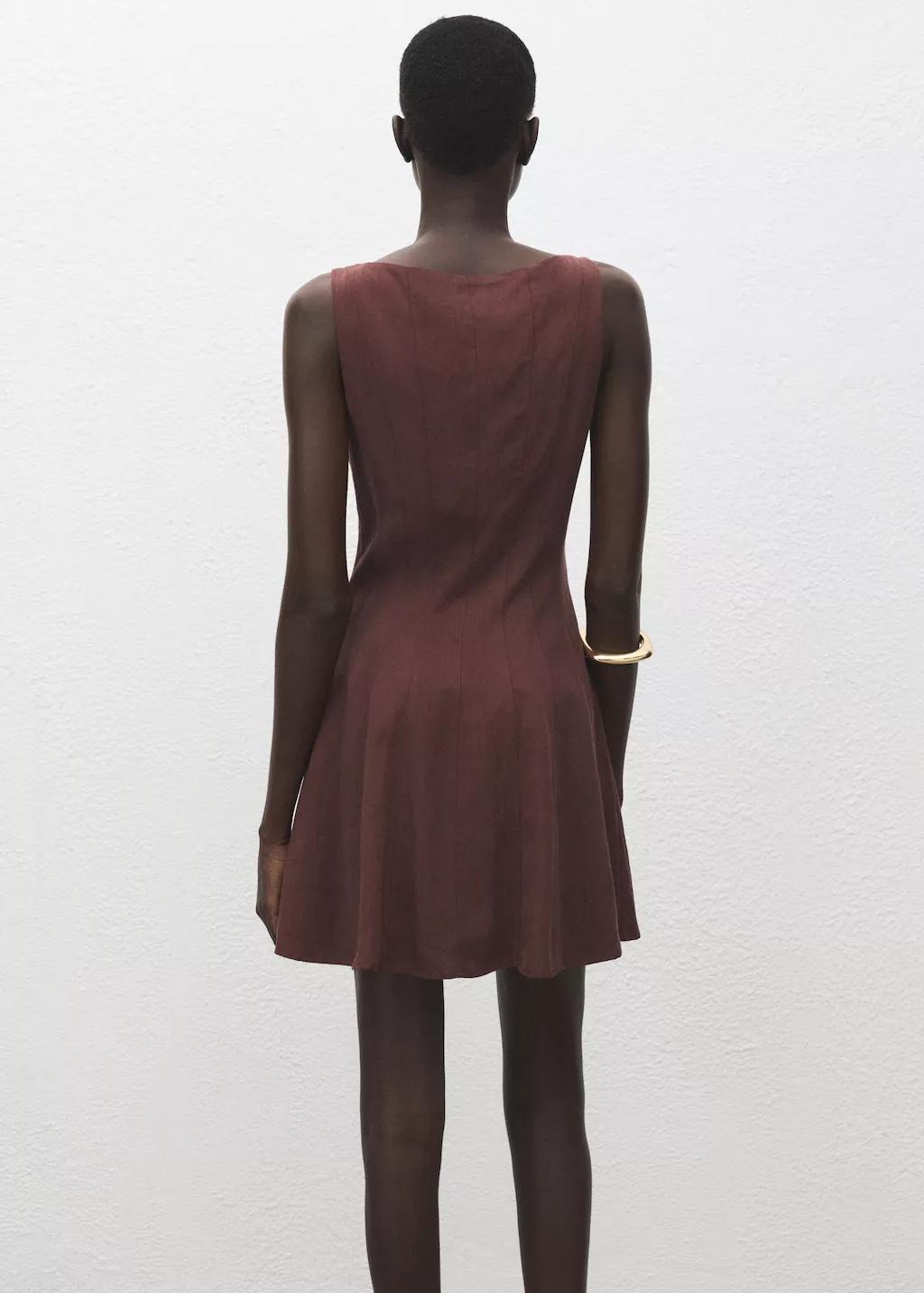 Brown Lyocell Dress With Stitching, Brown, medium