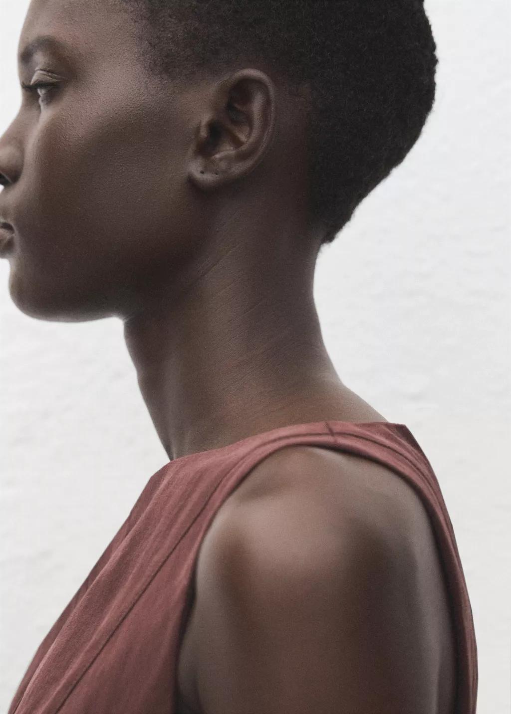 Brown Lyocell Dress With Stitching, Brown, large image number 4