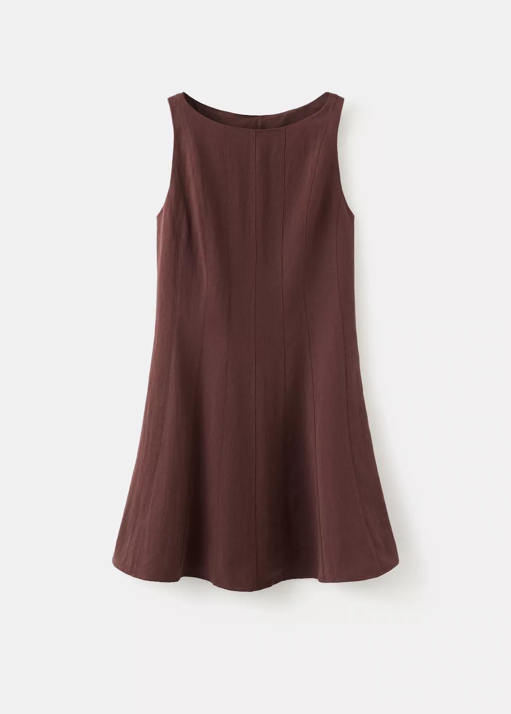 Brown Lyocell Dress With Stitching, Brown, large image number 7