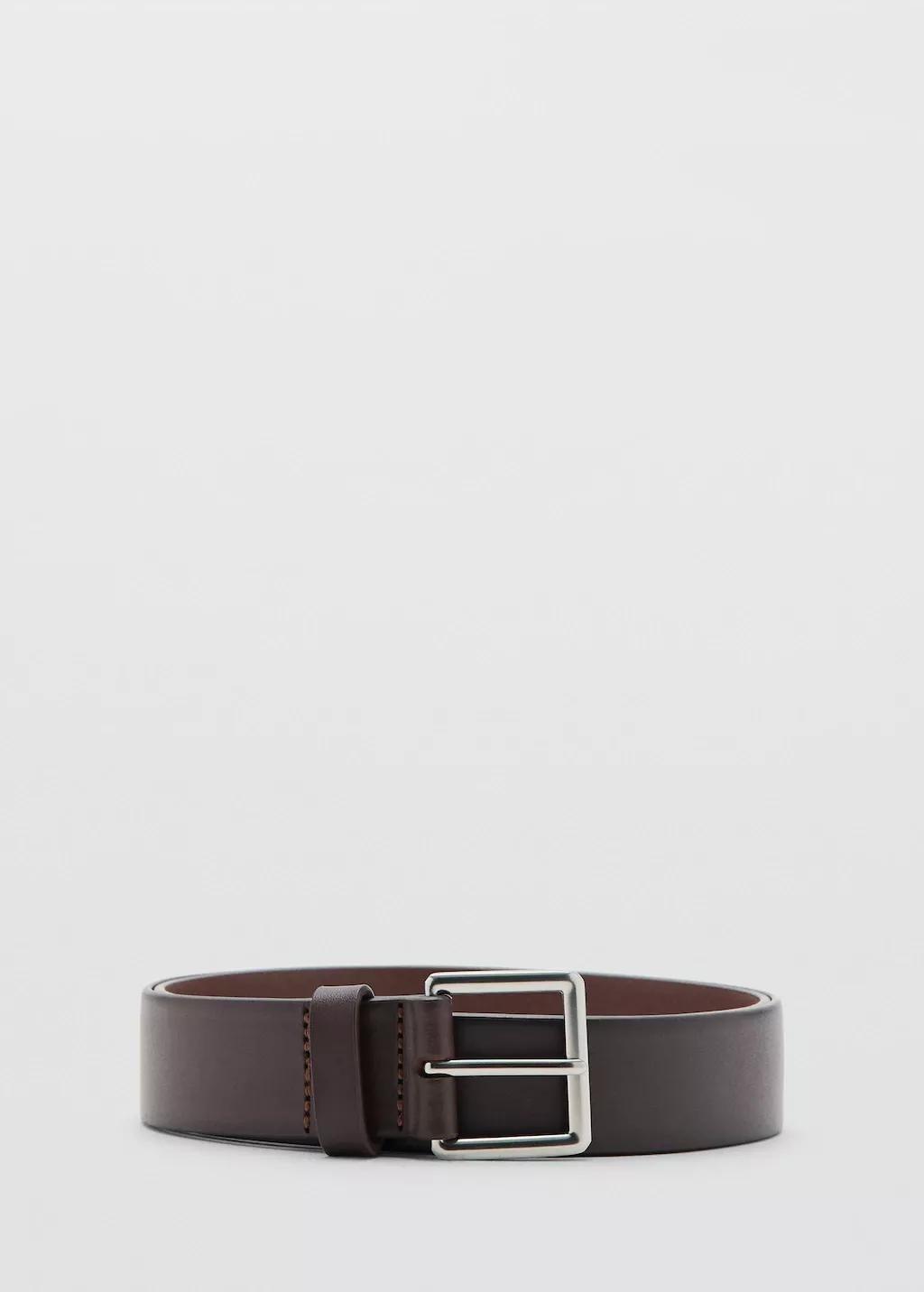 Brown Buckle Leather Belt, Medium Brown, large image number 3