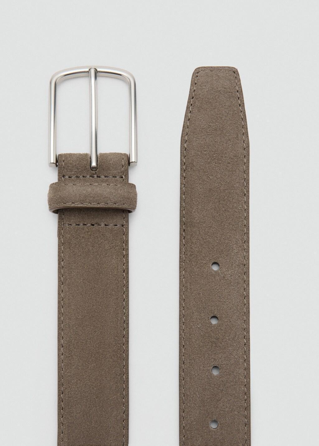 Brown Thin Suede Leather Belt, Dark Brown, large image number 1