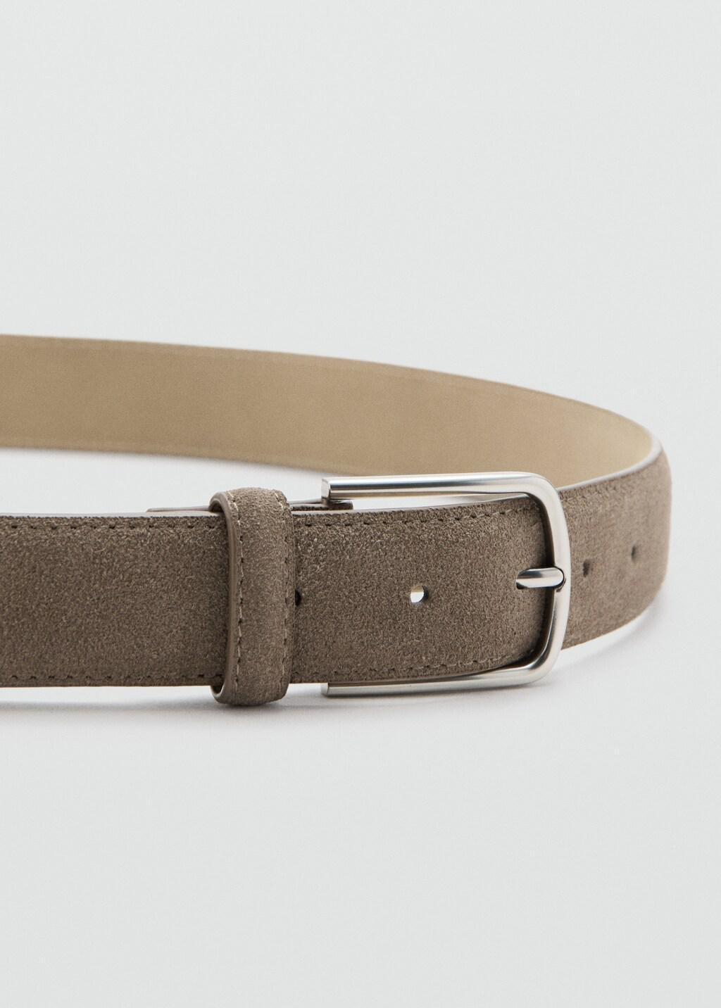 Brown Thin Suede Leather Belt, Dark Brown, large image number 1