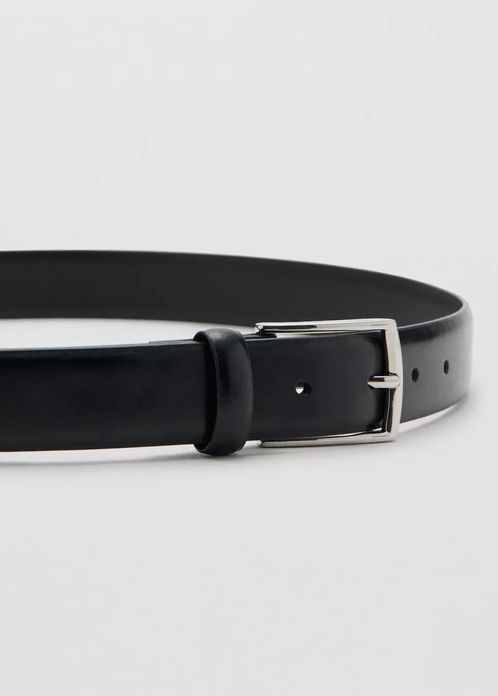 Black Buckle Leather Belt, Black, large image number 0
