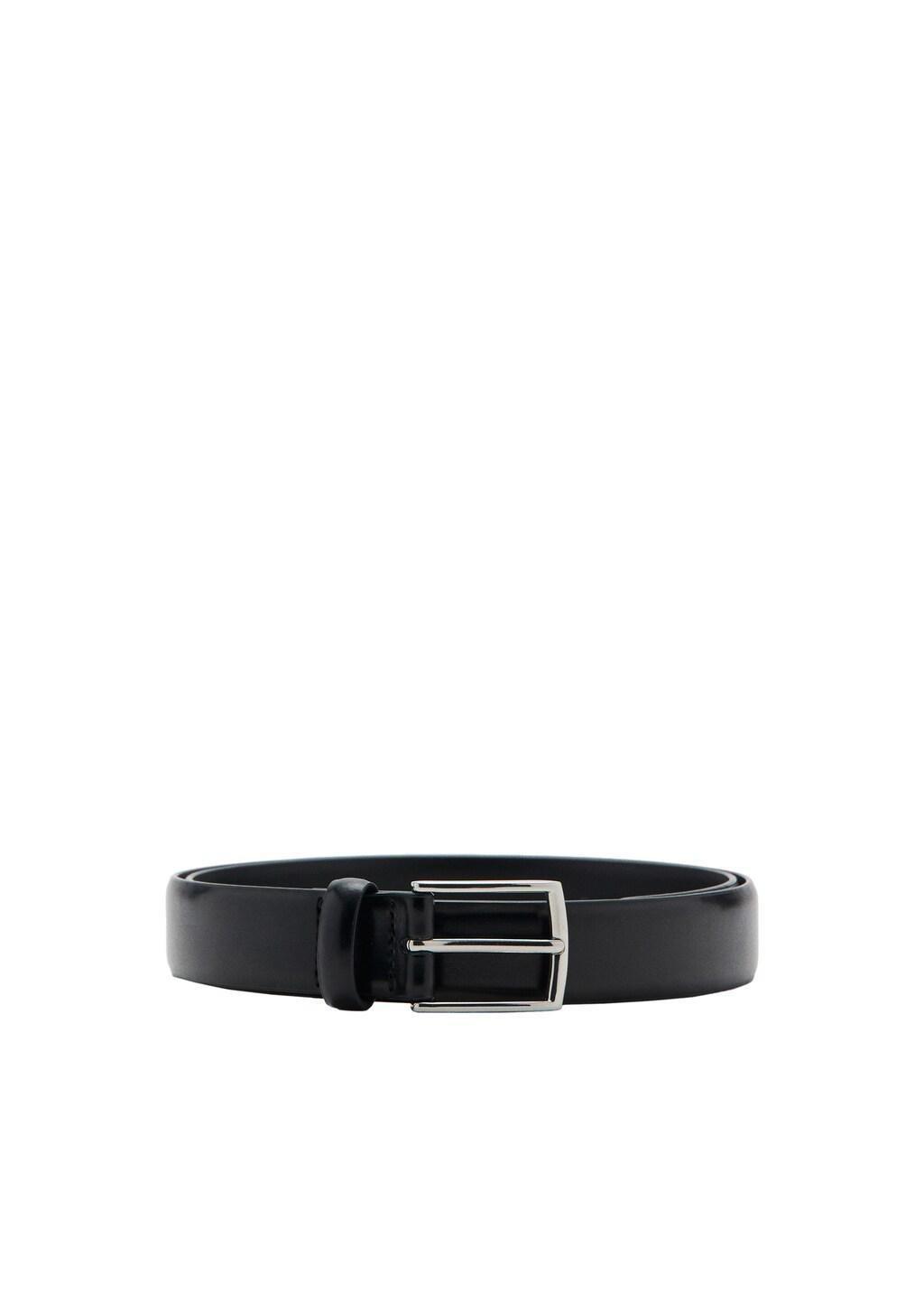 Black Buckle Leather Belt, Black, large image number 2