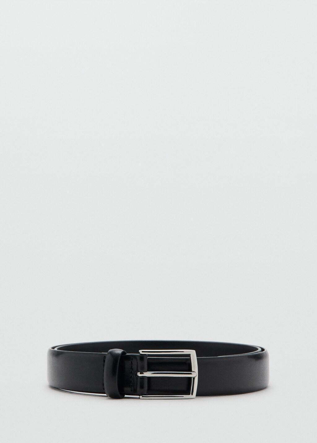 Black Buckle Leather Belt, Black, large image number 3