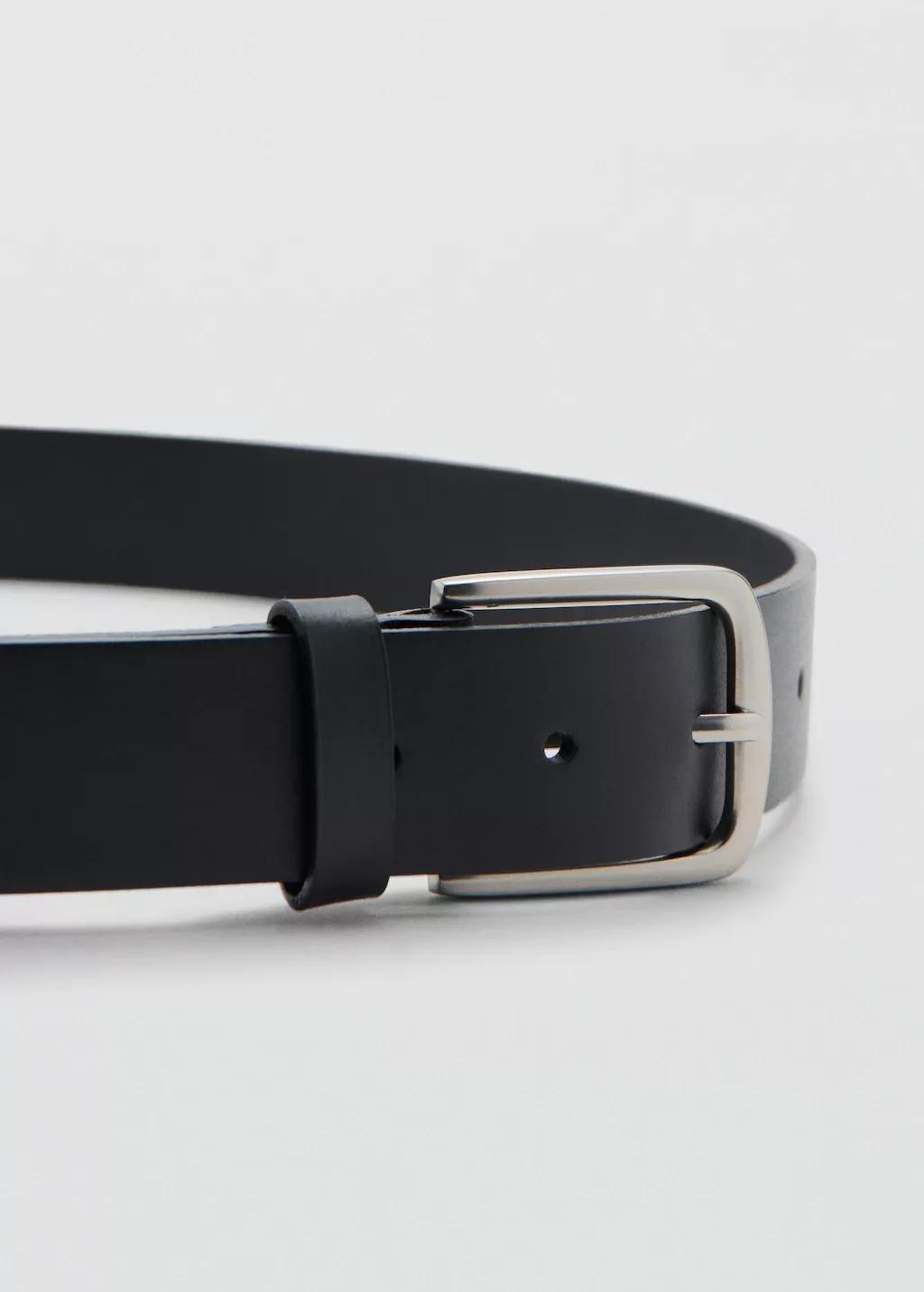 Black Buckle Leather Belt, Black, medium