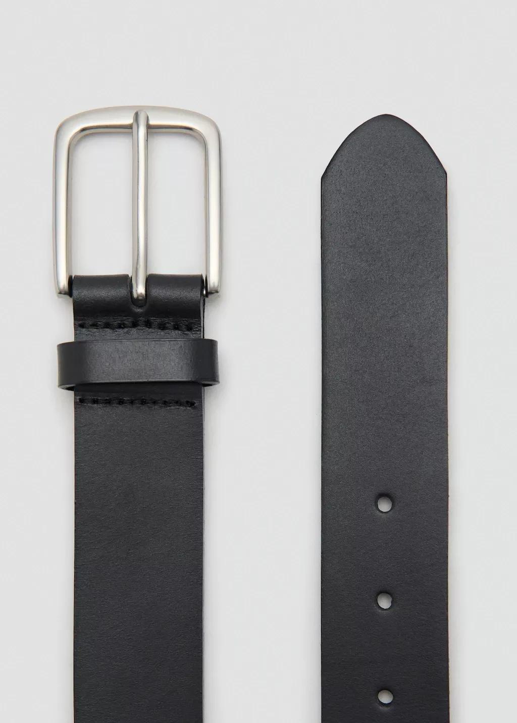 Black Buckle Leather Belt, Black, medium