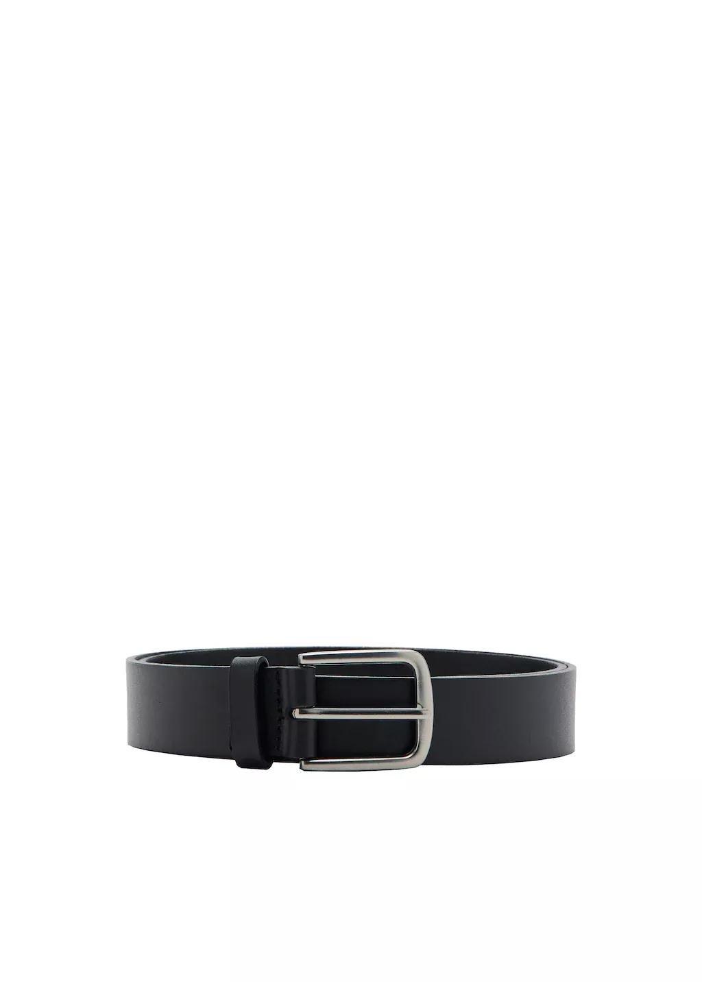 Black Buckle Leather Belt, Black, medium
