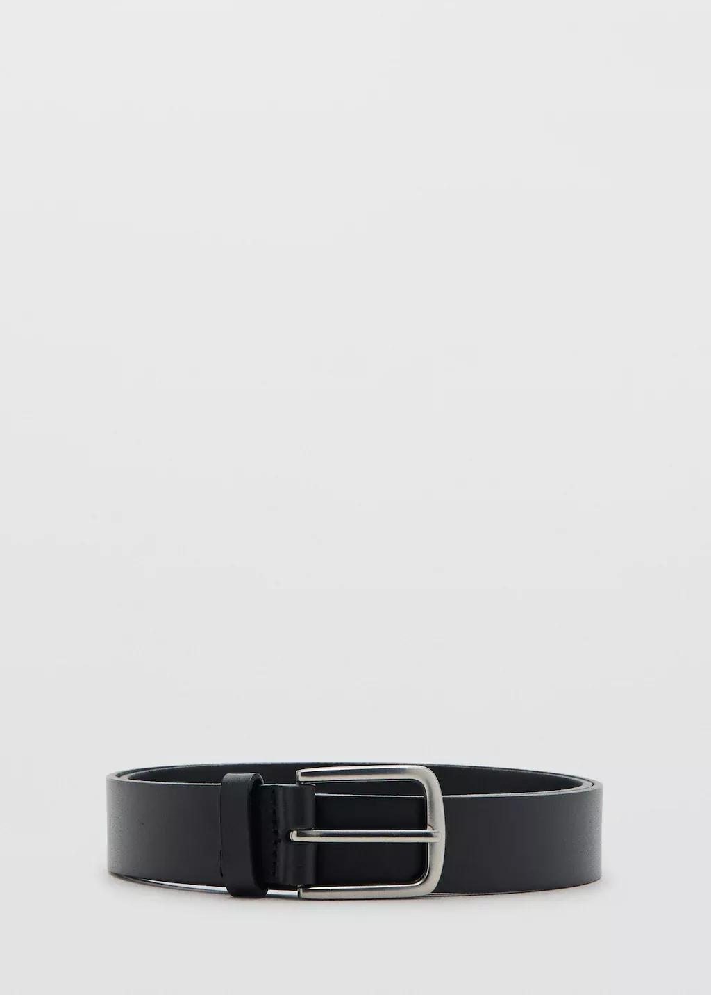 Black Buckle Leather Belt, Black, large image number 3