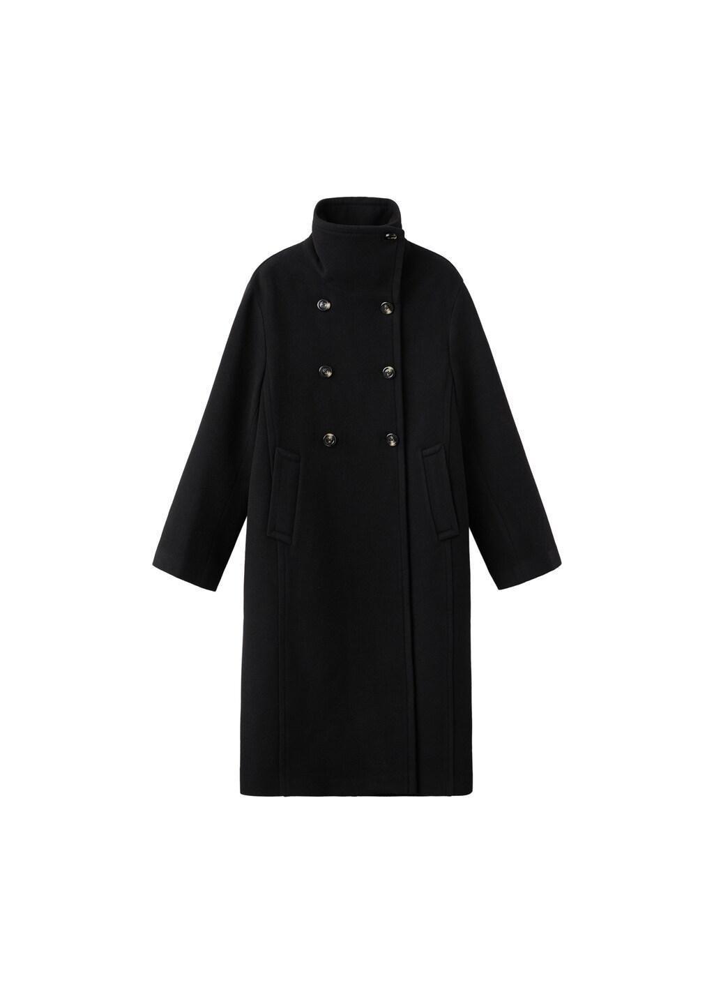 Black Wool-Blend Funnel-Neck Coat, 0201_99, large image number 6