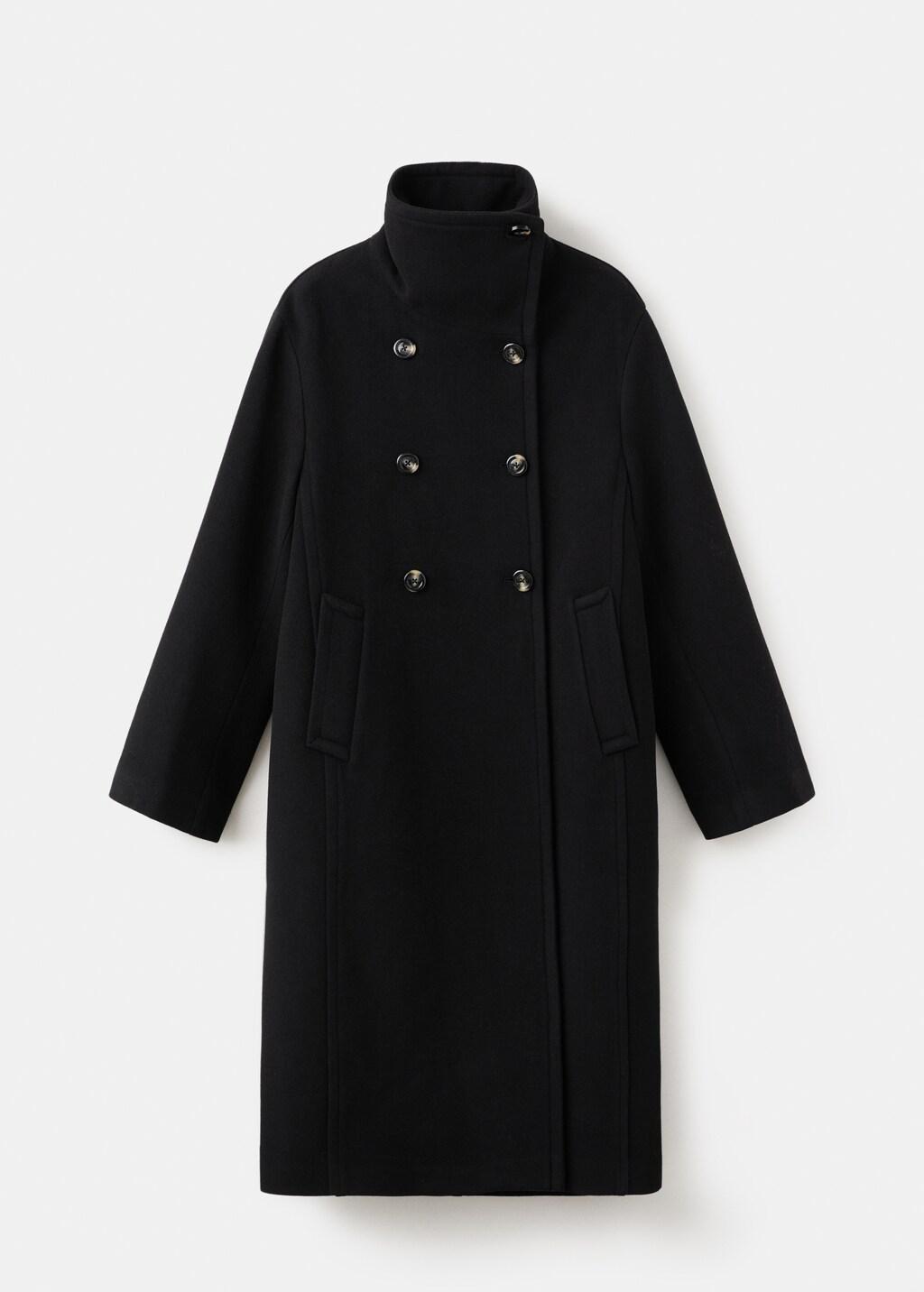 Black Wool-Blend Funnel-Neck Coat, 0201_99, large image number 7