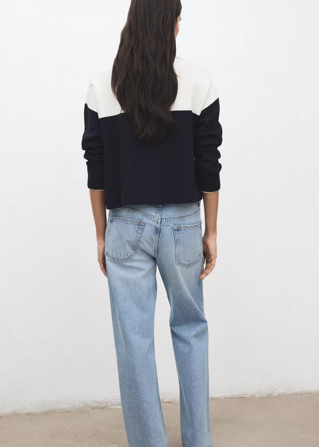 Navy Bicolour High Collar Sweater, Navy, large image number 2
