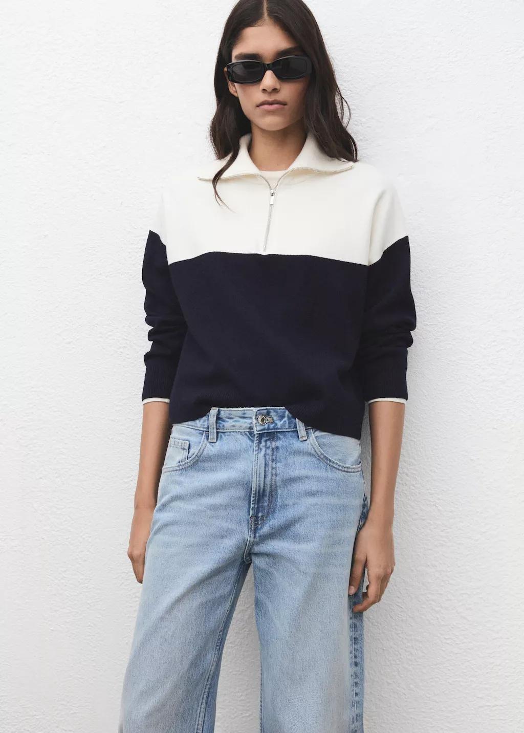 Navy Bicolour High Collar Sweater, Navy, large image number 3