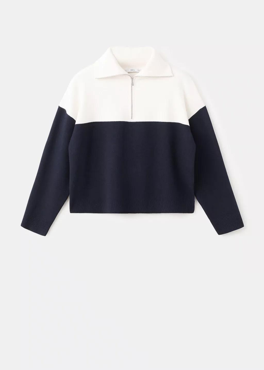 Navy Bicolour High Collar Sweater, Navy, large image number 7